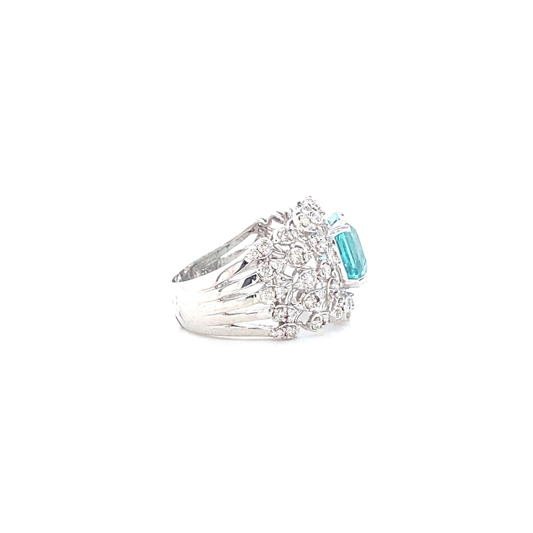 Aquamarine Diamond Ring In 14k Solid Gold, Birthstone Ring With Natural Diamonds, Gift for Her