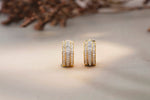 Load image into Gallery viewer, Triple line Diamond Earrings, Huggie earrings. 14k Solid Gold Earrings, Natural Diamonds, Gift for her, Dainty Diamond Earrings
