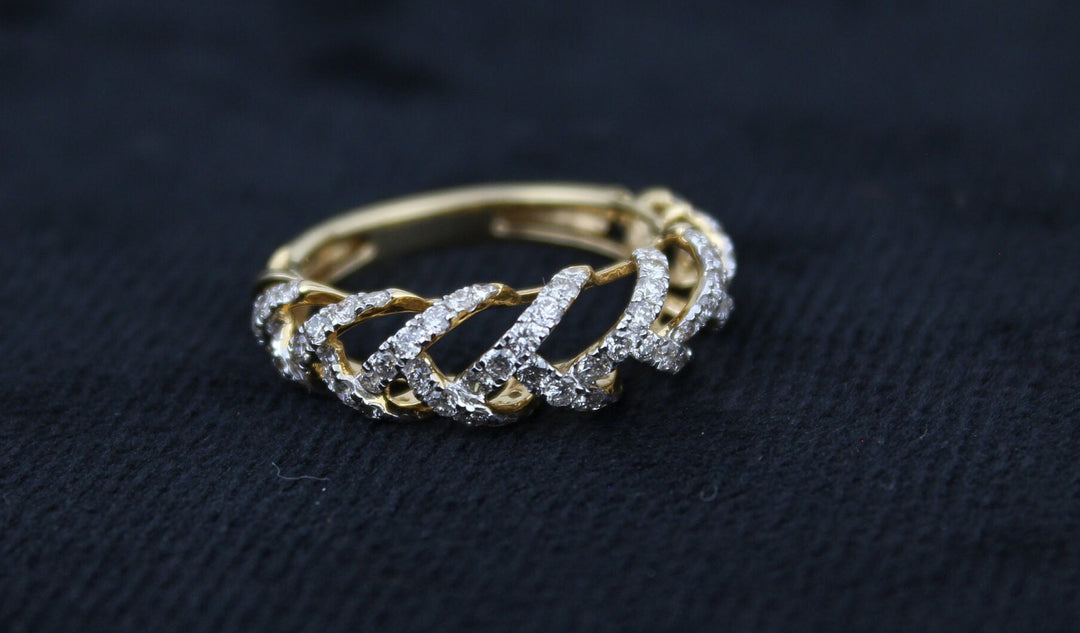 Weave Design Diamond Ring, Criss Cross Ring, 14K Solid Gold Band, Natural Diamonds, Gift for Her