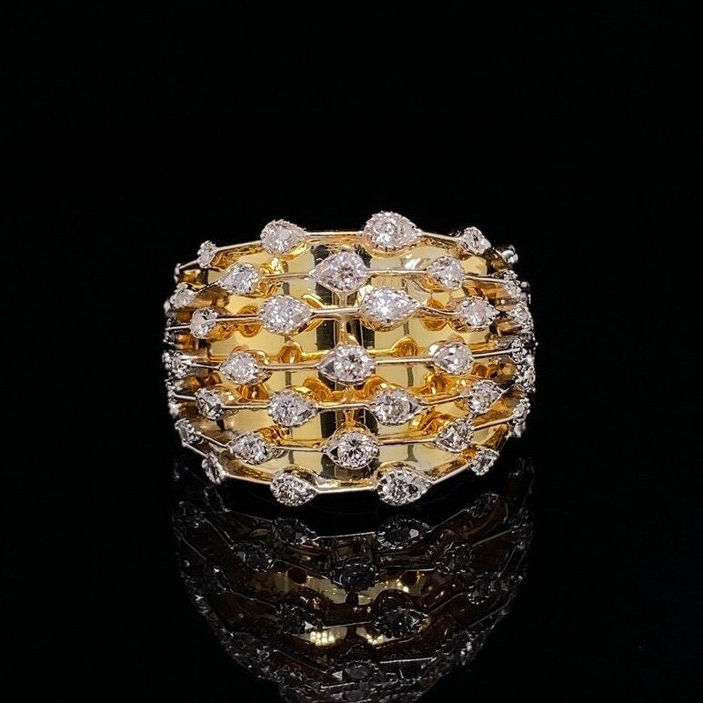Bezel Diamond Broad Ring, 14k Solid Gold Diamond Band,  Natural Diamonds, Cocktail Ring, Gift for her