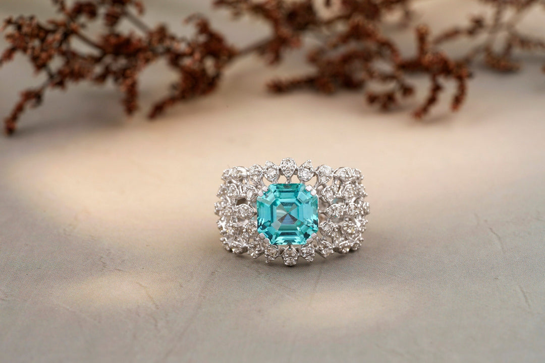 Aquamarine Diamond Ring In 14k Solid Gold, Birthstone Ring With Natural Diamonds, Gift for Her