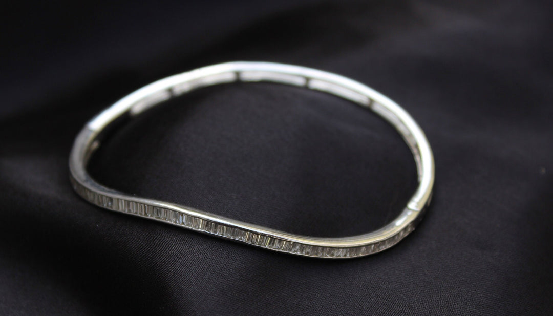 Baguette Diamond Bracelet With Wavy Design, 14k Solid Gold, Natural Diamonds, Gift for her