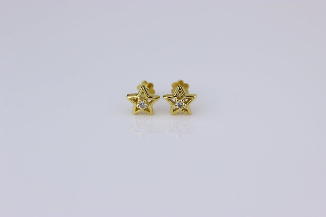 Kids Hollow Star Diamond Stud Earrings, 14k Solid Gold, Natural Diamonds, Kids jewelry, Gift for toddlers, girls and kids