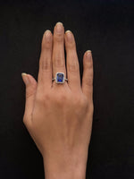 Load image into Gallery viewer, Blue Sapphire Diamond Ring, Gemstone Ring, Emerald Cut Blue Sapphire Ring, 14k Solid Gold, Natural Diamonds, Gift for her
