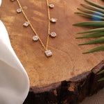 Load image into Gallery viewer, Baguette &amp; Round Diamonds Charms Necklace, Illusion Setting necklace in 14k Solid Gold, Natural Diamonds, Gift For Her
