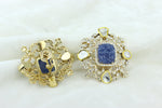 Load image into Gallery viewer, Polki Diamond &amp; Sapphire Earrings, Filigree Design, 14k Solid Gold, Natural diamonds, Gift for Her
