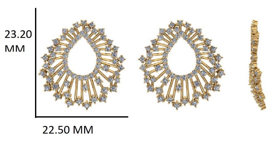 Peacock Feather Diamond Earrings, 14k Solid Gold, Natural Diamonds, Teardrop Sunburst Earrings, Cocktail Evening Jewelry, Statement Studs