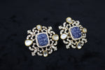 Load image into Gallery viewer, Polki Diamond &amp; Sapphire Earrings, Filigree Design, 14k Solid Gold, Natural diamonds, Gift for Her

