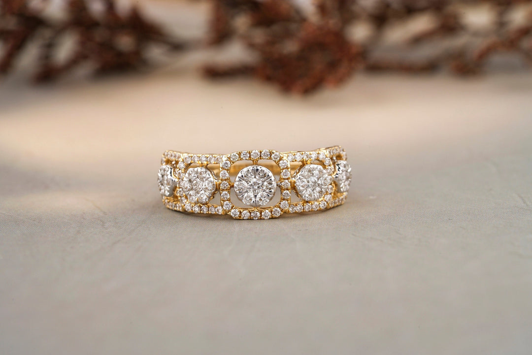 Diamond Band Ring In 14k Solid Gold, Illusion Setting With Natural Diamonds, Gift for Women