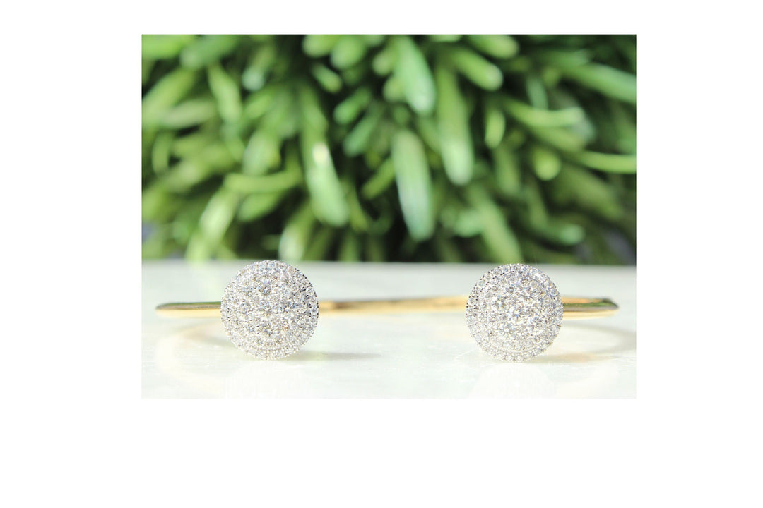 Circle Gold Bracelet, Cluster Setting Bracelet, Natural Diamonds Open Cuff, 14K Solid Gold, Gift for her