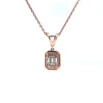 Load image into Gallery viewer, Baguette &amp; Round Pendant Necklace in 14k Solid Gold, Rectangular Illusion and Halo Setting with Natural Diamonds, Gift For Her
