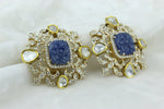 Load image into Gallery viewer, Polki Diamond &amp; Sapphire Earrings, Filigree Design, 14k Solid Gold, Natural diamonds, Gift for Her

