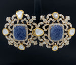 Load image into Gallery viewer, Polki Diamond &amp; Sapphire Earrings, Filigree Design, 14k Solid Gold, Natural diamonds, Gift for Her
