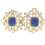 Load image into Gallery viewer, Polki Diamond &amp; Sapphire Earrings, Filigree Design, 14k Solid Gold, Natural diamonds, Gift for Her
