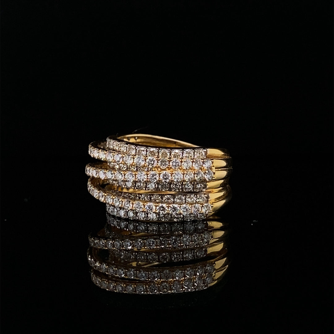 Wide Band Ring with multiple rows of Natural Diamonds, 14K Solid Gold, Cocktail Band, Gift for Her