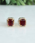 Load image into Gallery viewer, Ruby Diamonds Stud, Birthstone Gemstone Earrings, 14k Solid Gold, Natural Diamonds, Gift For Her
