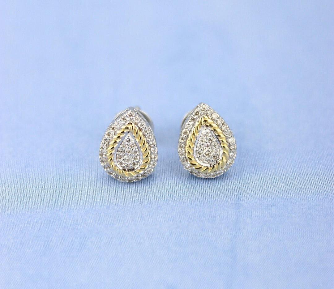 Pear Shaped Coiled Design Stud Earrings, 14K Solid Gold, Natural Earrings, Gift for Her