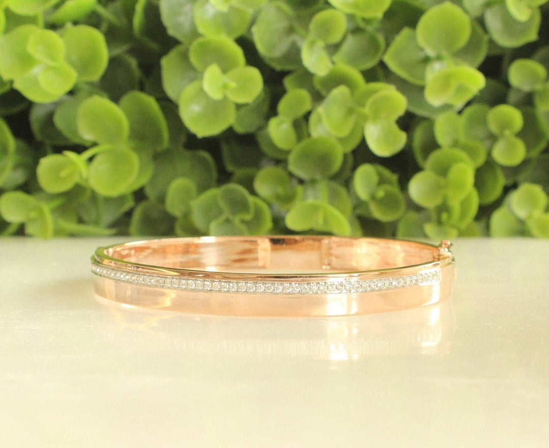 Diamond Broad Bangle Bracelet, 14k Solid Gold, Layering Statement Bracelet, Natural Diamonds, Gift for her