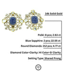 Load image into Gallery viewer, Polki Diamond &amp; Sapphire Earrings, Filigree Design, 14k Solid Gold, Natural diamonds, Gift for Her
