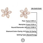 Load image into Gallery viewer, Floral Marquise &amp; Round Diamond Stud Earrings, 14k Solid Gold, Natural Diamonds, Gift for her
