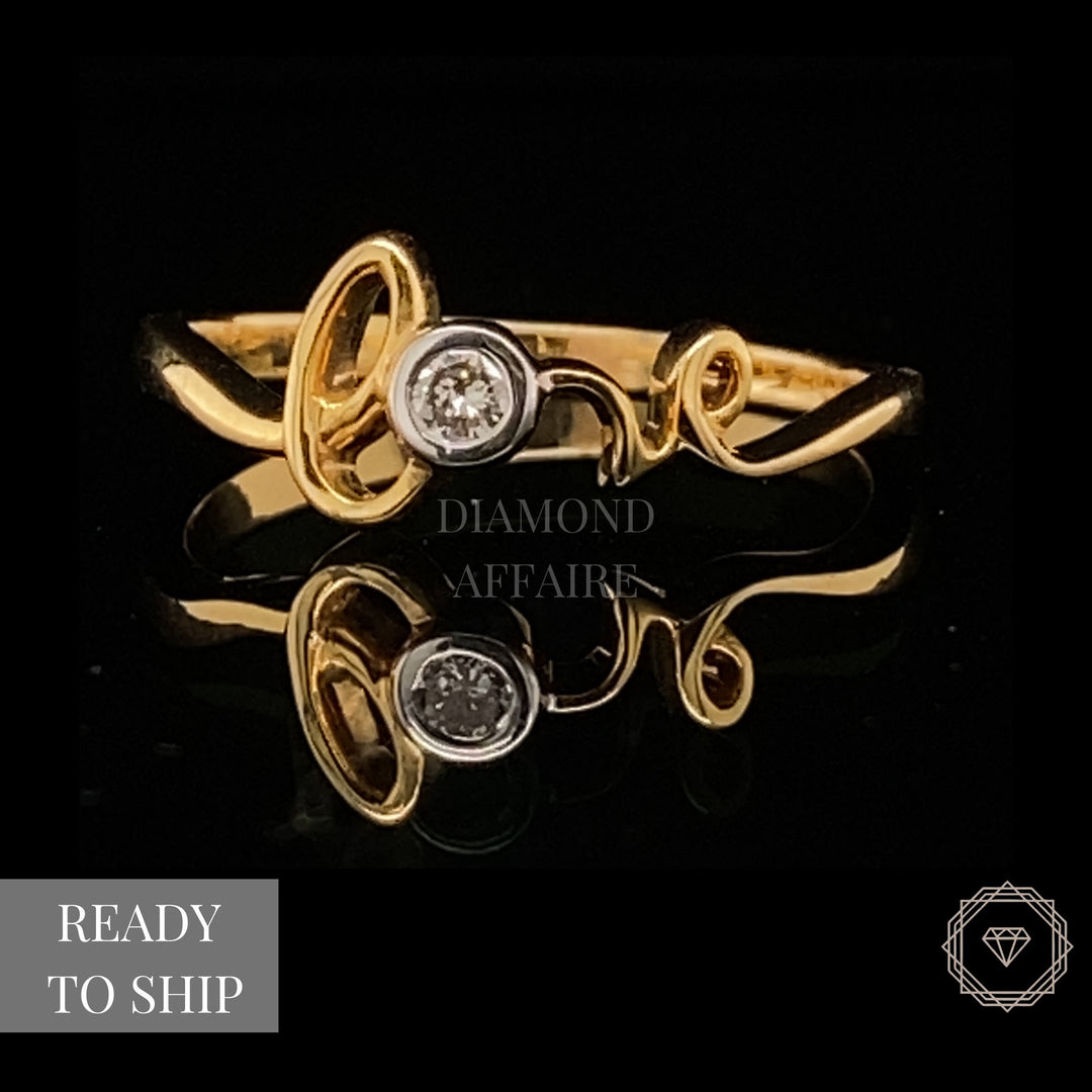 Diamond Love Ring In 14K Solid Gold, Proposal Ring With Natural Diamonds, Gift for Her