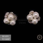 Load image into Gallery viewer, Pearl Stud Diamond Earrings In 14kt Solid Gold, Gemstone Earrings With Natural Diamonds, Gift for her
