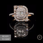 Load image into Gallery viewer, Baguettes and Round Diamond Ring In Illusion Setting, 14k Solid Gold, Natural Diamonds, Perfect Gift for her
