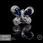 Load image into Gallery viewer, Blue Sapphire Butterfly Diamond Ring in 14K Solid Gold, Natural Diamonds,  Gemstone Ring, Gift for her
