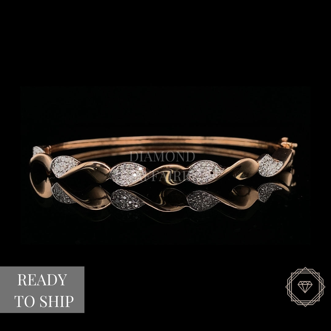 Twisted Wavy Diamond Bracelet, Natural Diamonds, 14k Solid Gold, Gift for her