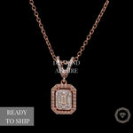 Load image into Gallery viewer, Baguette &amp; Round Pendant Necklace in 14k Solid Gold, Rectangular Illusion and Halo Setting with Natural Diamonds, Gift For Her
