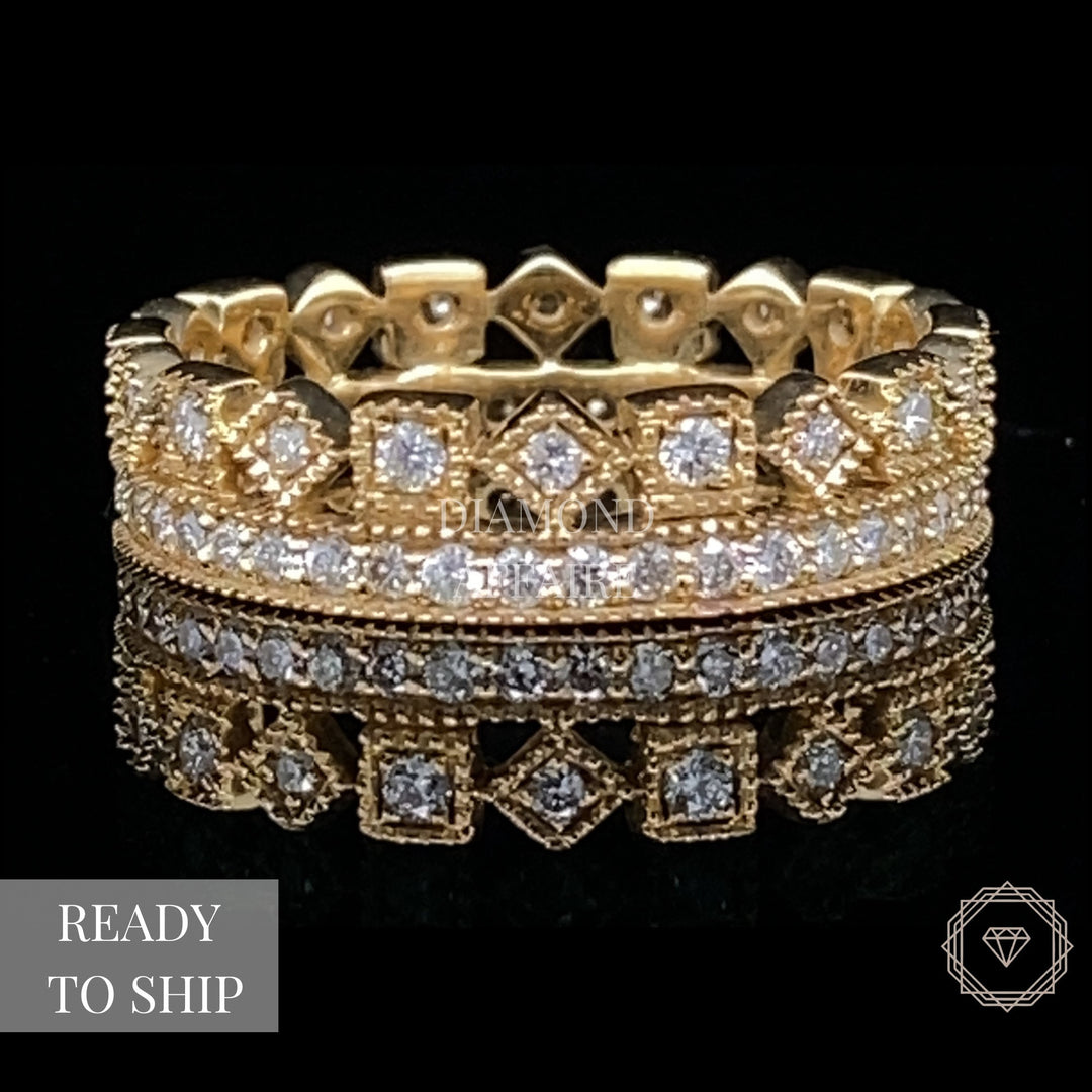 Crown Diamond Ring In 14k Solid Gold, Band Ring With Natural Diamonds, Gift for her