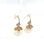 Load image into Gallery viewer, Pearl Dangle Diamond Earrings, Natural Diamonds, Gemstone Earrings In 14k Solid Gold, Gift for her
