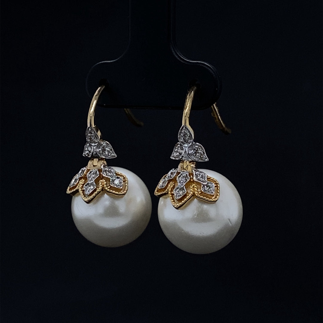 Pearl Dangle Diamond Earrings, Natural Diamonds, Gemstone Earrings In 14k Solid Gold, Gift for her