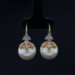 Load image into Gallery viewer, Pearl Dangle Diamond Earrings, Natural Diamonds, Gemstone Earrings In 14k Solid Gold, Gift for her
