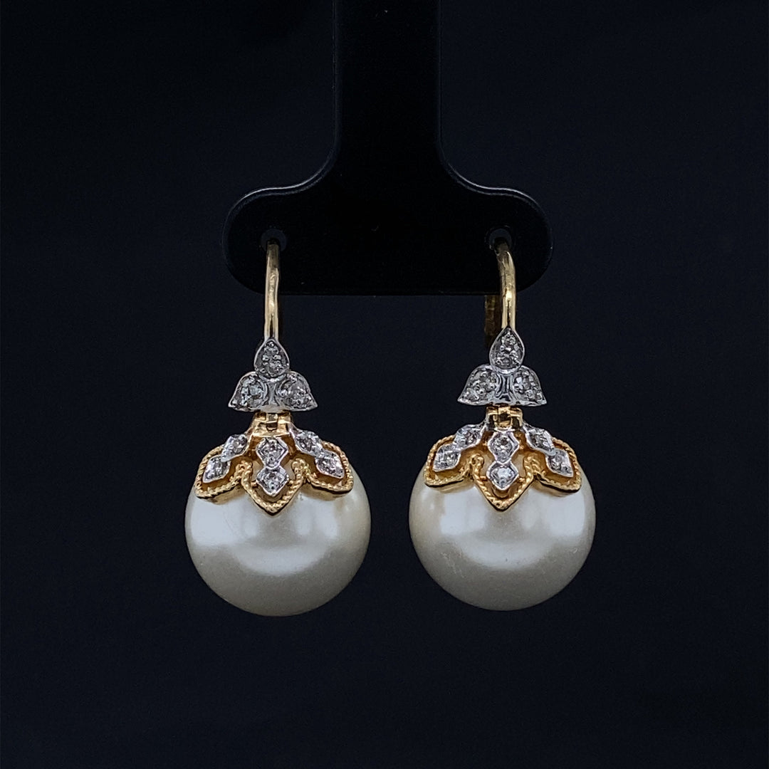 Pearl Dangle Diamond Earrings, Natural Diamonds, Gemstone Earrings In 14k Solid Gold, Gift for her