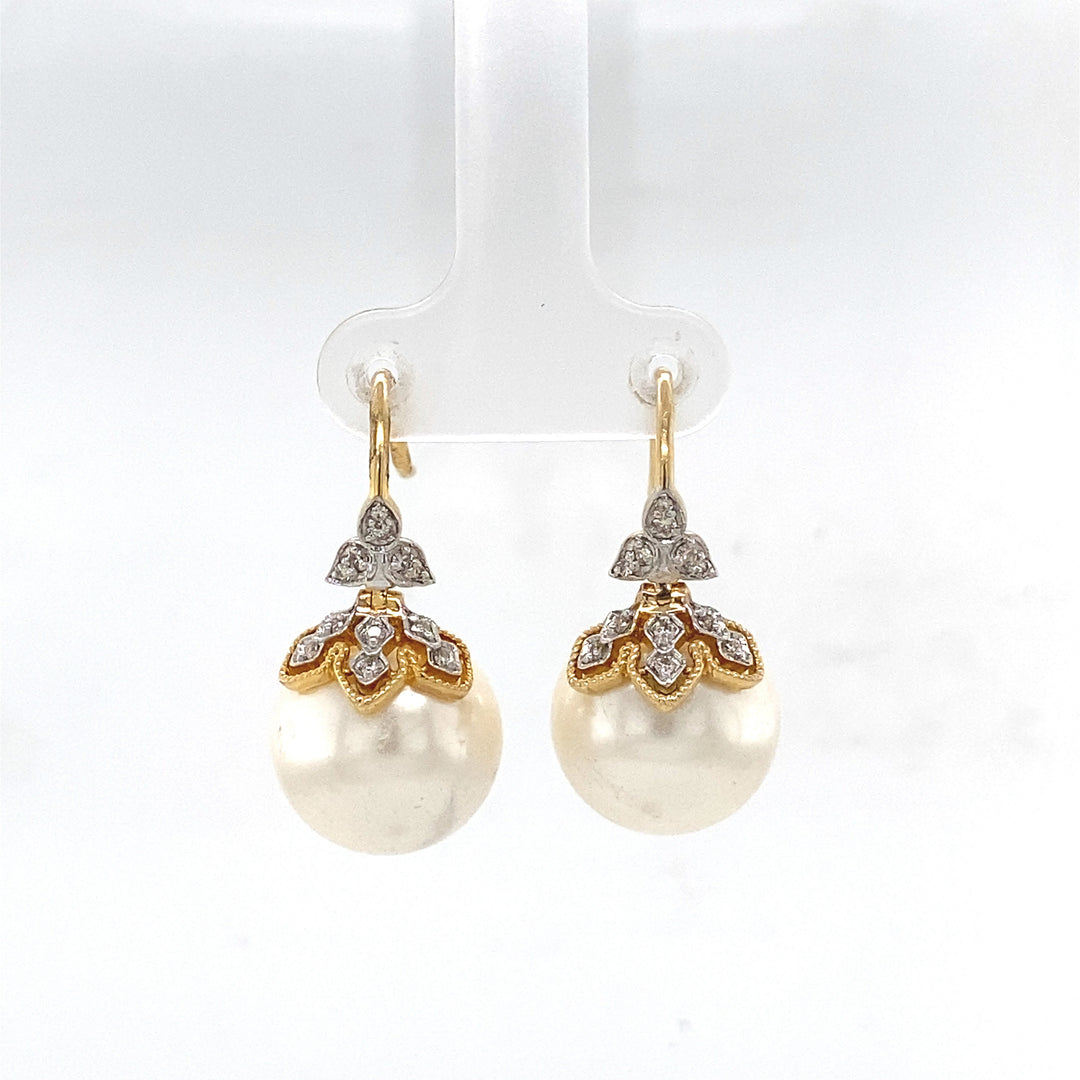 Pearl Dangle Diamond Earrings, Natural Diamonds, Gemstone Earrings In 14k Solid Gold, Gift for her