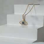 Load image into Gallery viewer, Evil Eye Diamonds Charm Necklace, 14k Solid Gold With Blue Enamelling, Natural Diamonds, Gift For Her
