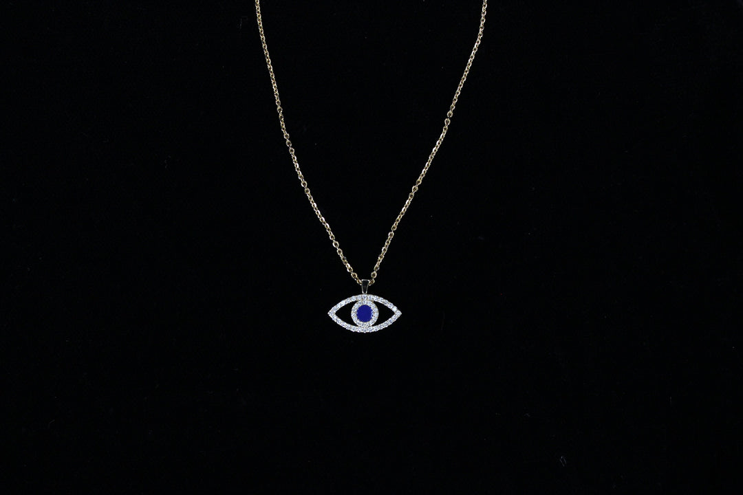 Evil Eye Diamonds Charm Necklace, 14k Solid Gold With Blue Enamelling, Natural Diamonds, Gift For Her
