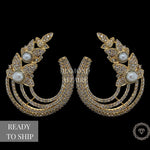 Load image into Gallery viewer, Leaves Stud Pearl Diamond Earrings, Natural Diamonds, Gemstone Earrings In 14k Solid Gold, Gift for her

