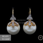 Load image into Gallery viewer, Pearl Dangle Diamond Earrings, Natural Diamonds, Gemstone Earrings In 14k Solid Gold, Gift for her
