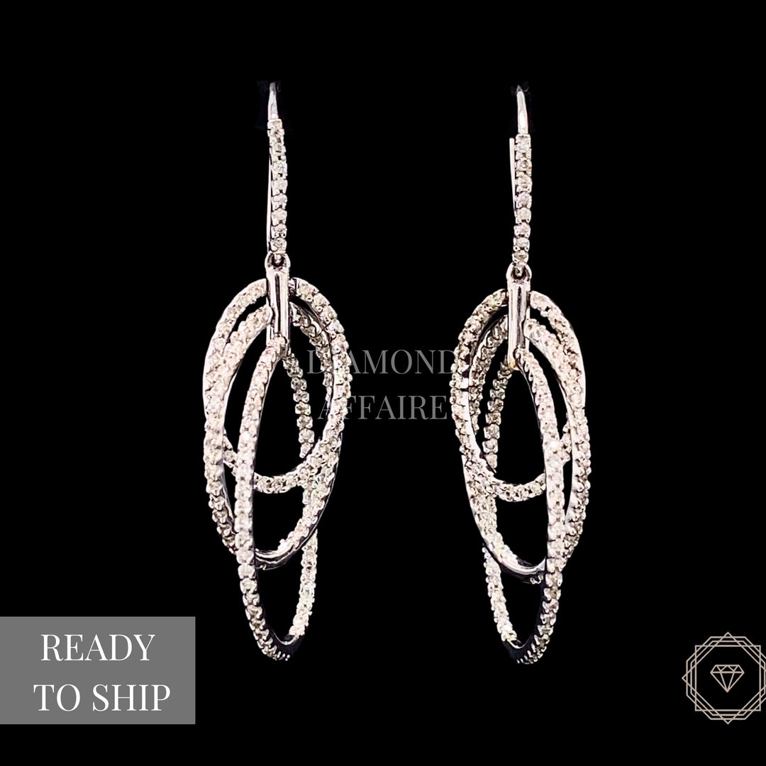 Dangle Diamond Earrings In 14k Solid Gold, Intertwined Earrings With Natural Diamonds, Gift for her