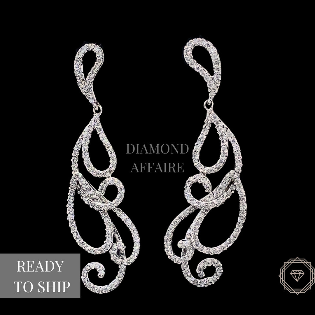 Dangle Diamond Earrings In 14k Solid Gold, Chandelier Earrings With Natural Diamonds, Ready To Ship, Women&#39;s Day Gift