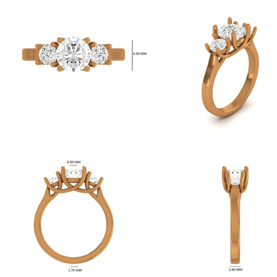 IGI Certified 3 Stone Lab Grown Diamond ring: 14K Solid Gold Wedding Ring