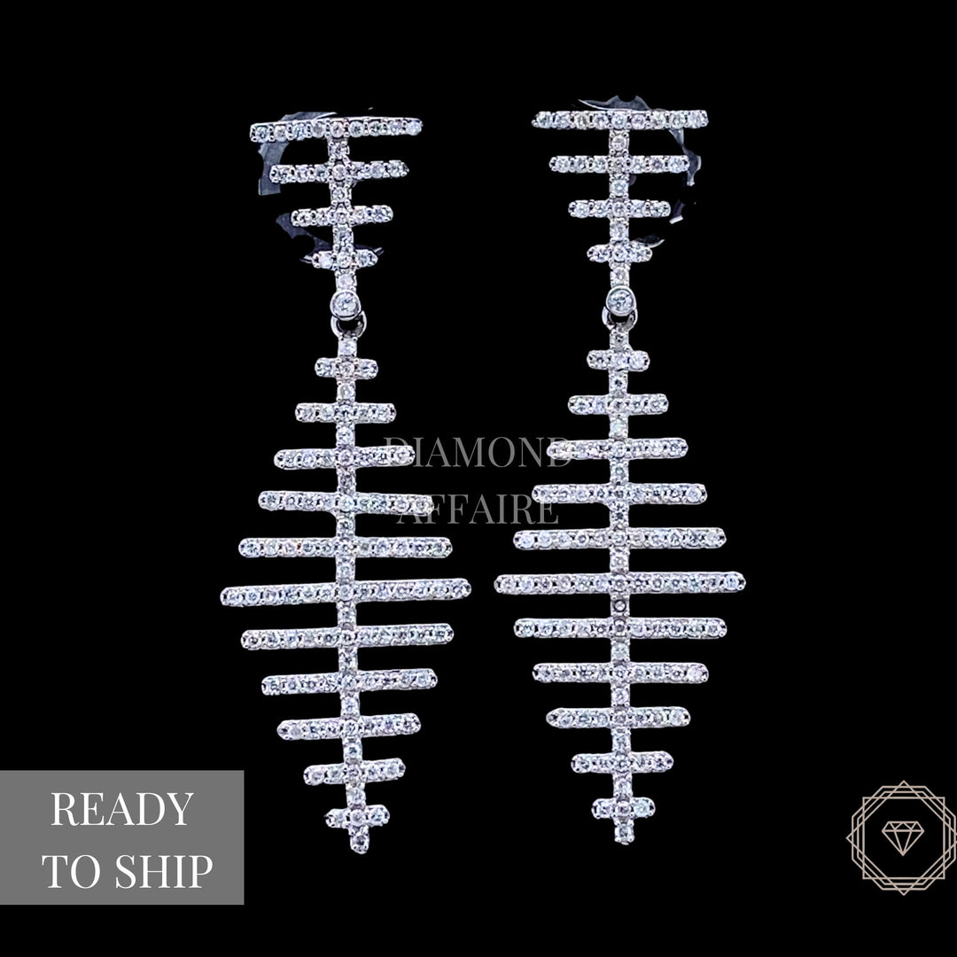 Dangle Diamond Earrings In 14k Solid Gold, ladder Chandelier Earrings With Natural Diamonds, Gift for her