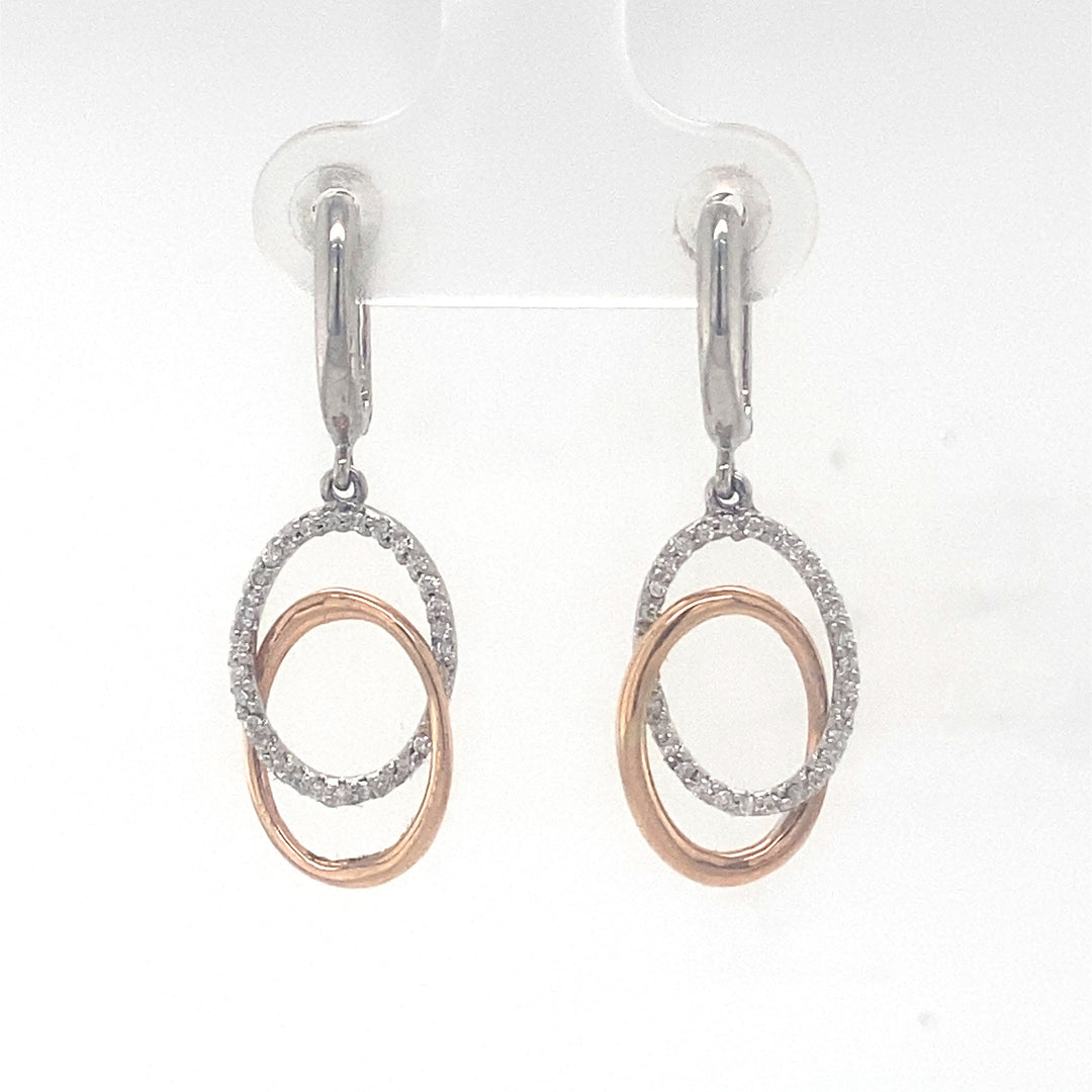 Interlocking Oval Dangle Diamond Earrings, 14k Solid Gold, Natural Diamond, Two Tone Drop Earring, Wedding Bridal Jewelry, Statement Dangler