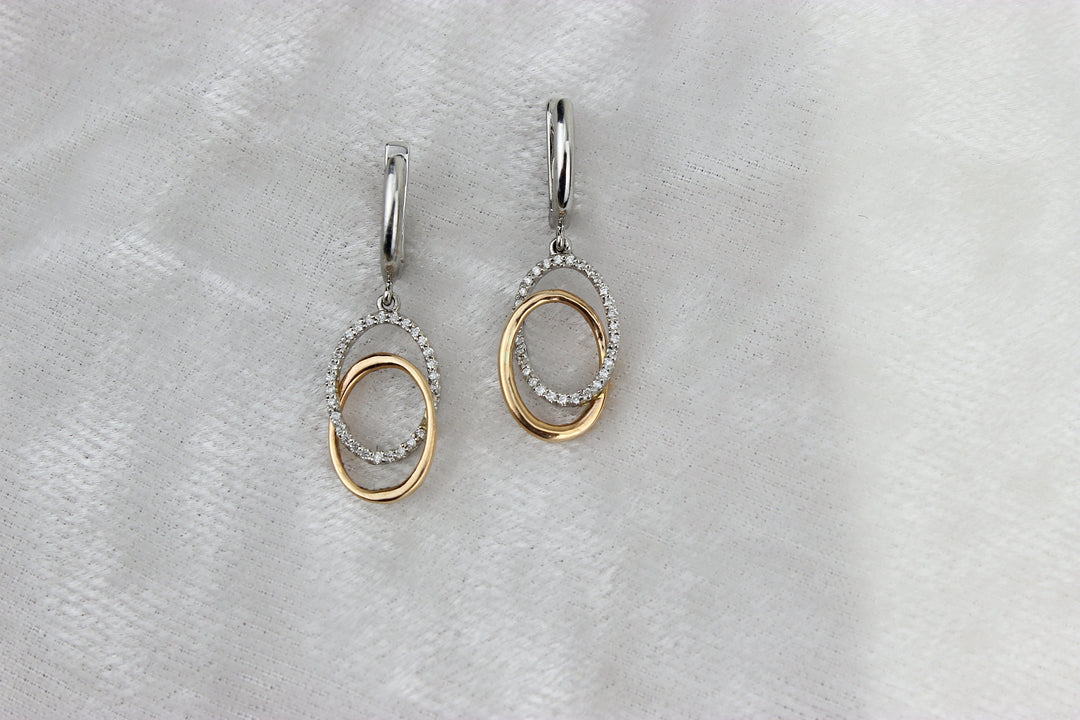 Dangle Diamond Earrings In 14k Solid Gold, Intertwined Oval Loops Earrings With Natural Diamonds, Gift For Her