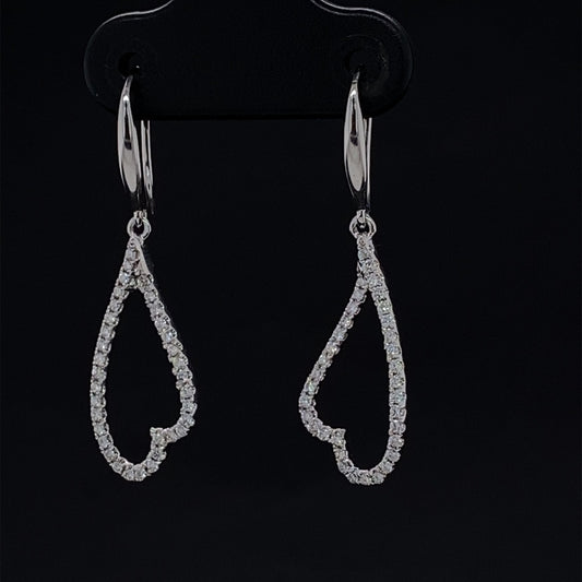 Dangle Diamond Earrings In 18k Solid Gold, Heart Earrings With Natural Diamonds, Gift for her