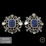 Load image into Gallery viewer, Polki Diamond &amp; Sapphire Earrings, Filigree Design, 14k Solid Gold, Natural diamonds, Gift for Her
