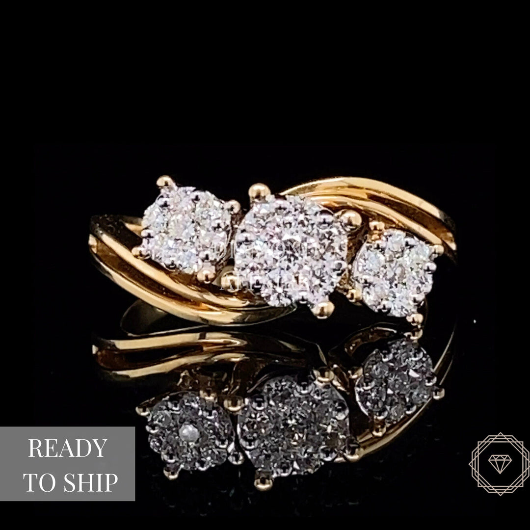 Three Stone Diamond Ring in 14K Solid Gold, Illusion Setting Trinity Wedding Band, Natural Diamonds, Gift for her
