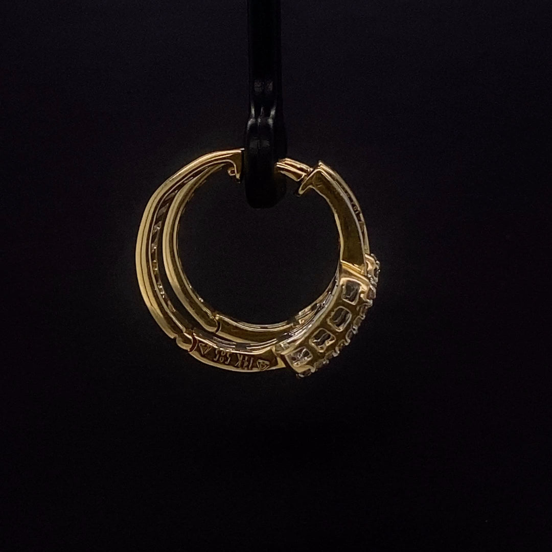 Round and Baguette Diamond Hoop Earrings In 14k Solid Gold, Natural Diamonds, Gift for her